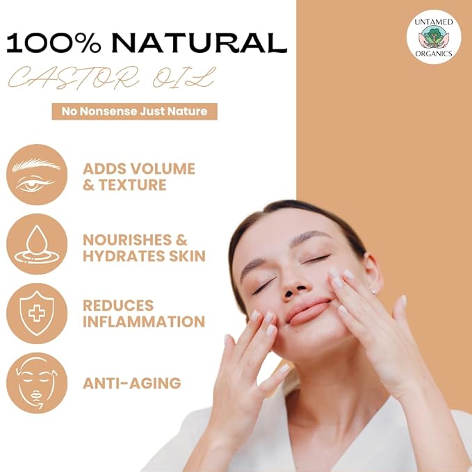 Untamed Organics 100% Organic Castor Oil Roll-On for Brows & Lashes, 10 mL