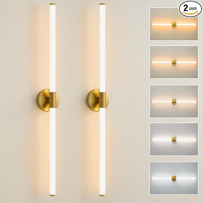 Glod Wall Sconces Set of 2 Hardwired, Dimmable 5CCT LED Bathroom Light Fixtures Over Mirror, 360° Full Lighting 39" Long Vanity Light Bar Modern Wall Sconce for Bathroom Bedroom Living Room