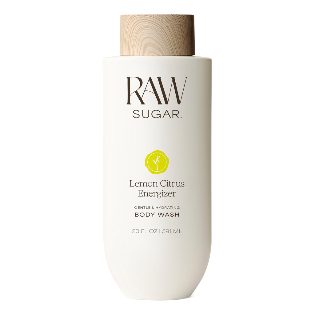 RAW SUGAR Lemon Citrus Energizer Gentle & Hydrating Body Wash, 20 Fl Oz (Pack of 1), Moisturizing & Energizing Bath & Shower Gel, Vegan, Formulated without SLS/SLES & Parabens