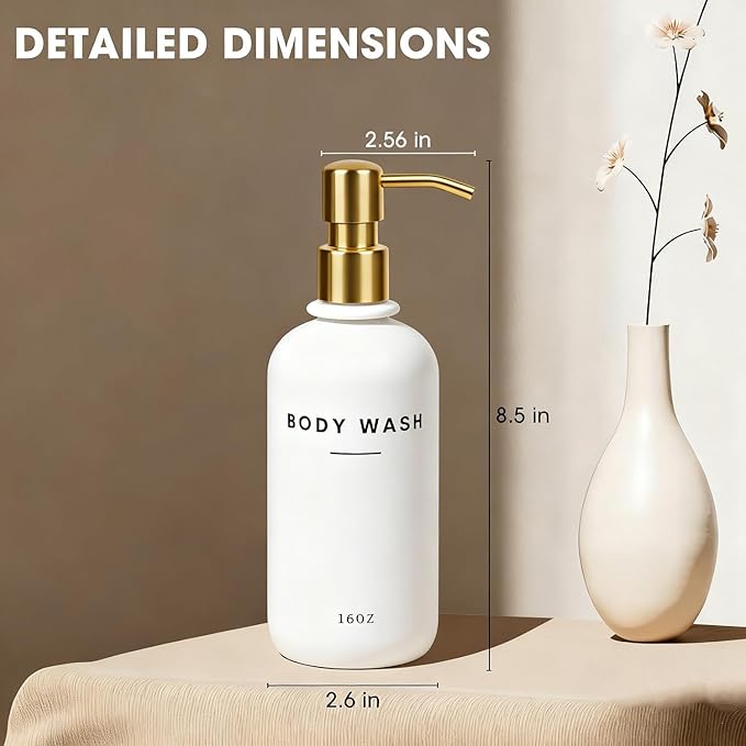 Set of 3 Shampoo and Conditioner Dispenser Stainless Steel Pump Head - 16oz Durable Shower Soap Dispenser and Shampoo Bottles - Easy to Refill Bathroom soap Dispenser Set Bathroom Decor with Labels