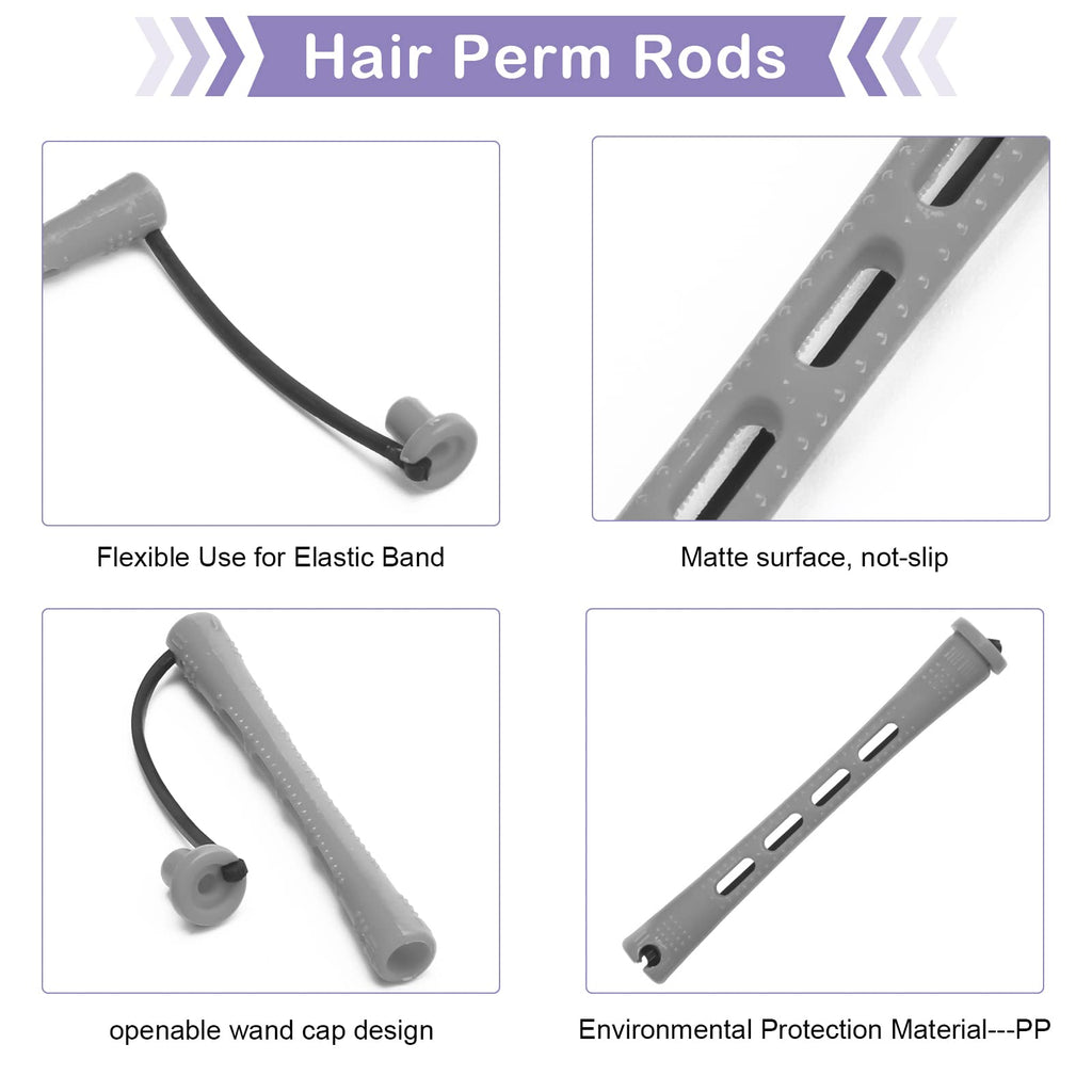 Coolrunner 60PCS Hair Perm Rods Set, Plastic Curler Perm Rods with Steel Pintail Comb, DIY Hair Curler Styling Tools for Hairdressing Hair (0.9cm, Blue, Gray)