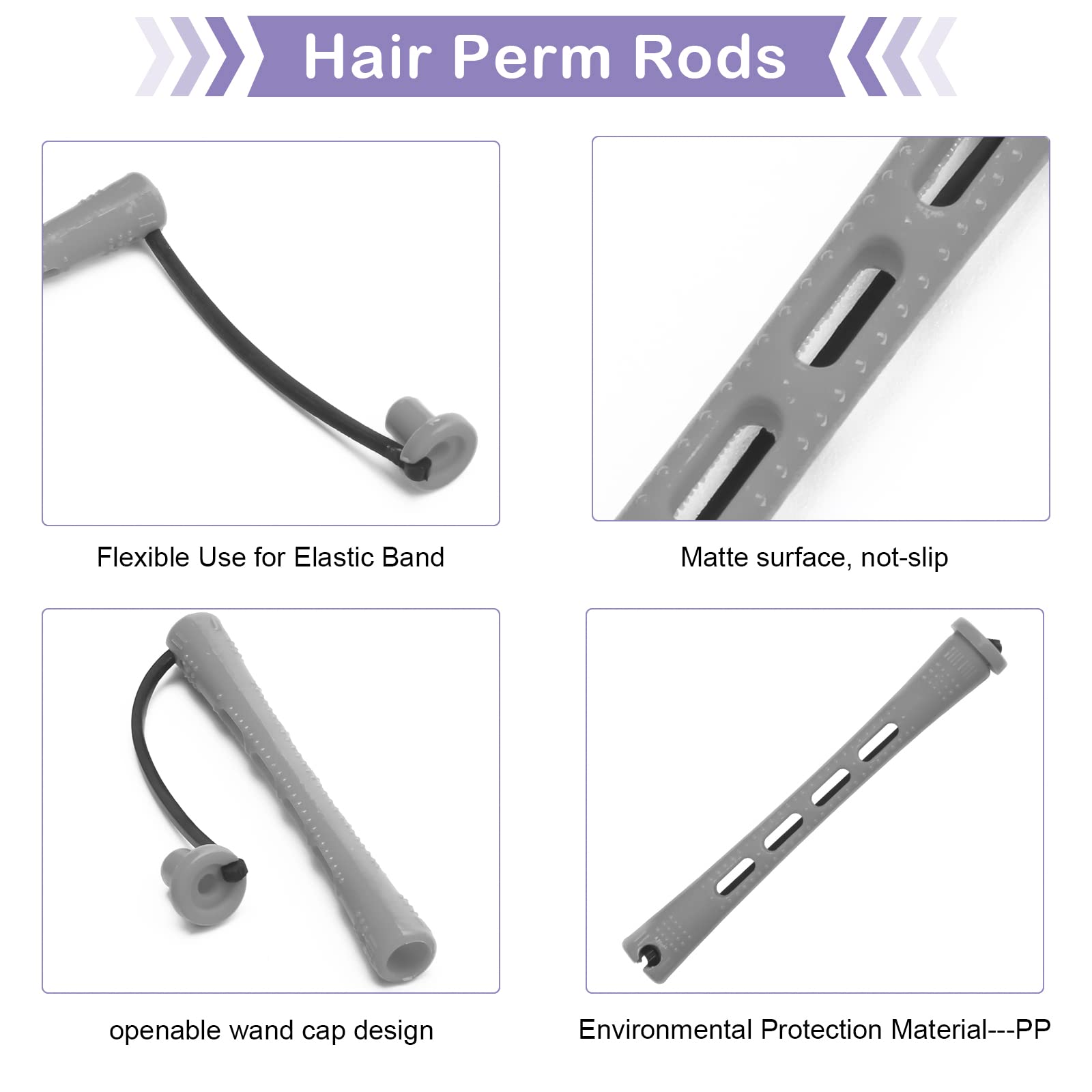 Coolrunner 60PCS Hair Perm Rods Set, Plastic Curler Perm Rods with Steel Pintail Comb, DIY Hair Curler Styling Tools for Hairdressing Hair (0.9cm, Blue, Gray)