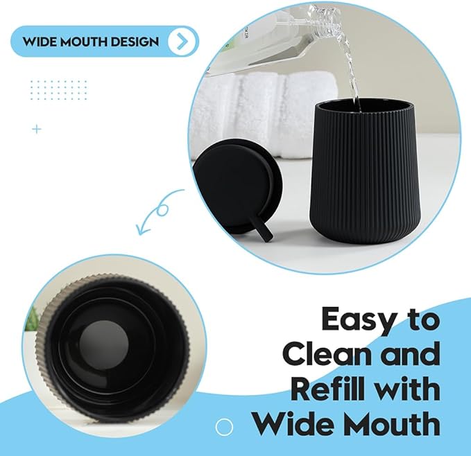 YAUKPH Striped Foaming Hand Soap Dispenser with Leak-Proof Pump for Bathroom and Kitchen Countertop 11oz Black