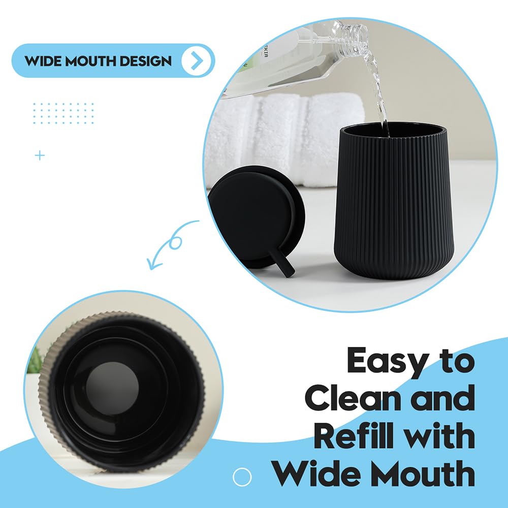 YAUKPH Striped Foaming Hand Soap Dispenser with Leak-Proof Pump for Bathroom and Kitchen Countertop 11oz Black