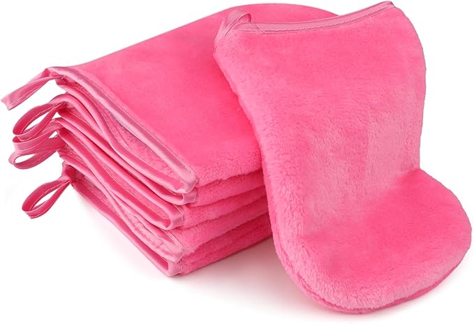 PHOGARY 6 Pack Microfiber Face Body Wash Mitts, Reusable Makeup Remover Mitt Gloves, Soft Flannel Cleansing Mitts Bath Spa Cloth, European Style Face Cloth Mittens, 6×8inch, Hot Pink