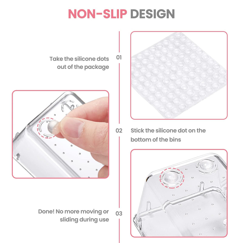 HOUSE DAY Makeup Drawer Organizer Trays 17 PCS, 4-Size Clear Drawer Organizers with Silicone Pads, Vanity Organizers and Storage, Non Slip Plastic Drawer Organizer for Desk, Bathroom, Kitchen, Office