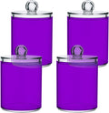 Purple Qtip Holder Organizer Dispenser Cotton Swabs Cans Plastic Jars with Lid Set 4 Pack Bathroom Storage Canister for Cotton Ball Floss Cotton Pads