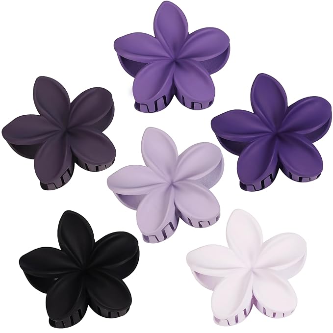 Sisiaipu Flower Hair Clips for Women 6 Pcs Hawaiian Large Claw Clips Plumeria Medium Hair Claw Clips for Thick Thin Hair Hibiscus Tropical Beach Hair Accessories for Women Girls and Girls (Purple)
