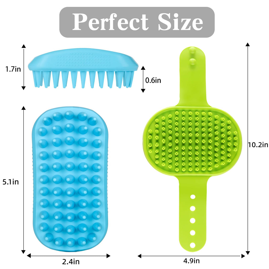 2PCS Dog Bath Brush Set | Adjustable Handle Dog Scrubber for Shampooing, Deshedding & Massaging, Suitable for Pets | Curry Comb & Shampo Brush for Dogs Cats and Horses (Green Blue)