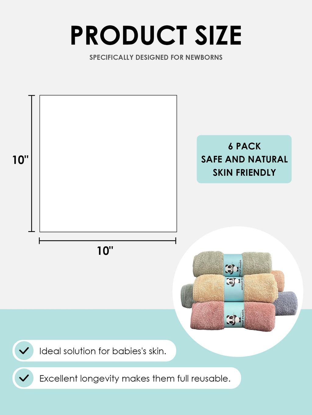 HIPHOP PANDA Ultra Soft Baby Washcloths, 2-Layer Absorbent Wash Cloths