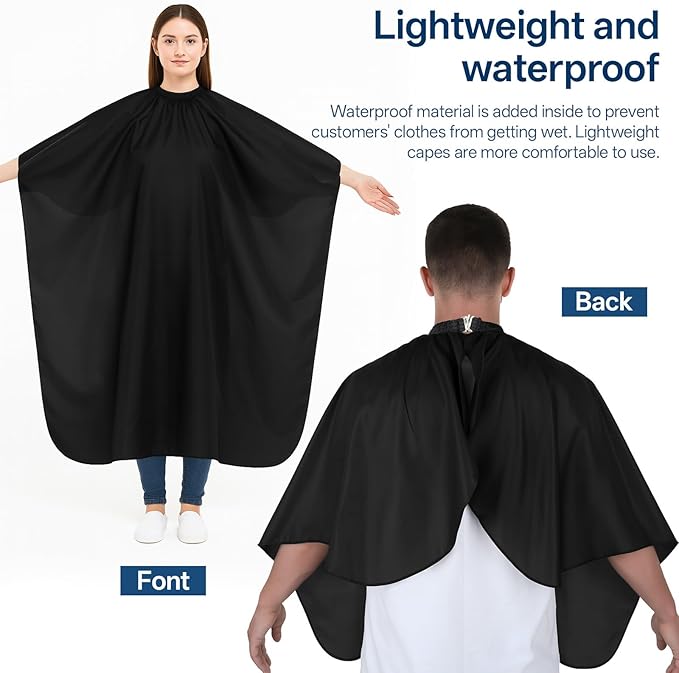 10 Pcs Barber Capes Professional Hair Cutting Capes for Adults Large Hair Cape for Haircuts with Adjustable Snap Closure Waterproof Salon Cape for Hairstylists Coloring and Styling (Black)