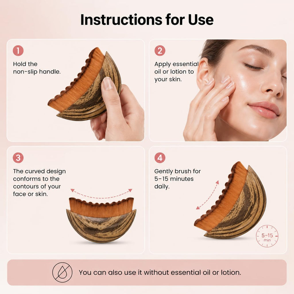 Cwfas Lymphatic Contour Face Brush for Lymphatic Drainage & Facial Sculpting, Depuffing Tool for Makeup Prep and Self-Care, Boosts Circulation and Skincare Absorption (2-Piece Face Brush) Medium