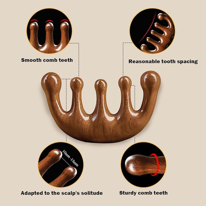 Cureder Wooden Scalp Massager - Handmade 100% Natural Green Sandalwood Wide Tooth Combs - Wood Massage Comb & Sandalwood Comb for Luxurious Hair Care