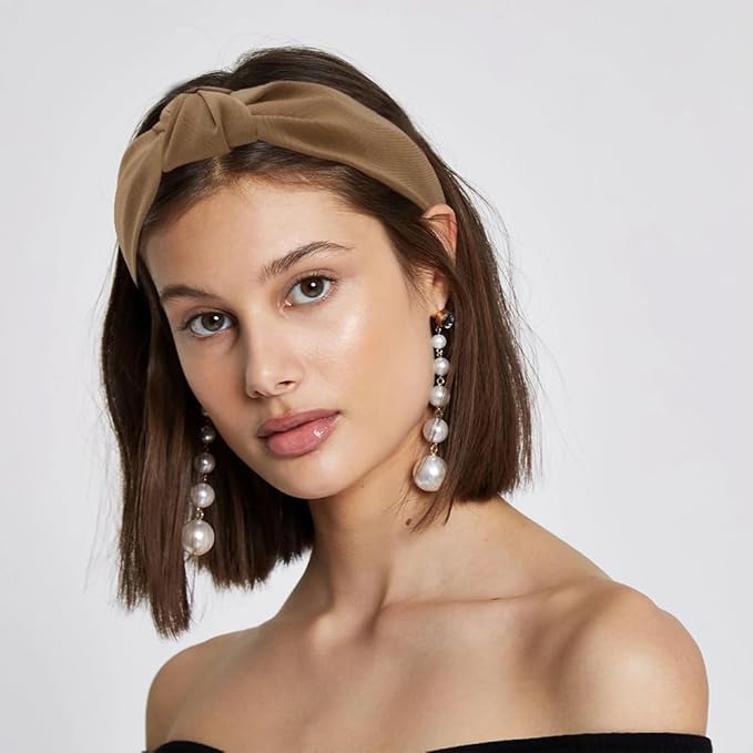 AHONEY 5 Pack Knotted Wide Headbands for Women - Non Slip Hair Accessories - Diademas Para Mujer (Brown)