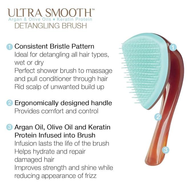 Cricket Ultra Smooth Detangling Brush - Infused with Argan & Olive Oils and Keratin Protein, Anti-Frizz Hairbrush for Wet and Dry Hair, Ergonomic Design for All Hair Types