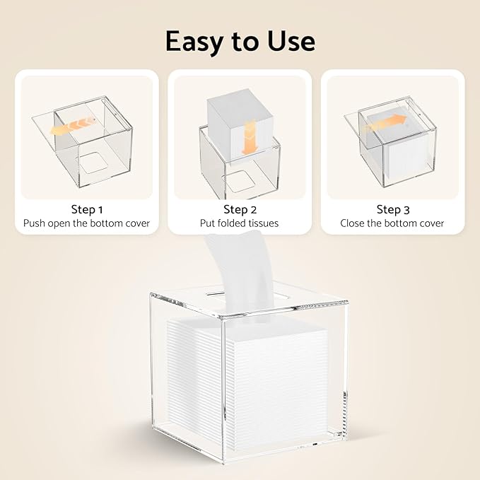HIIMIEI Acrylic Tissue Box Cover 5.4x5.4x5.4'' Clear Tissue Holder Napkin Dispenser for Home Office Restaurant-Clear