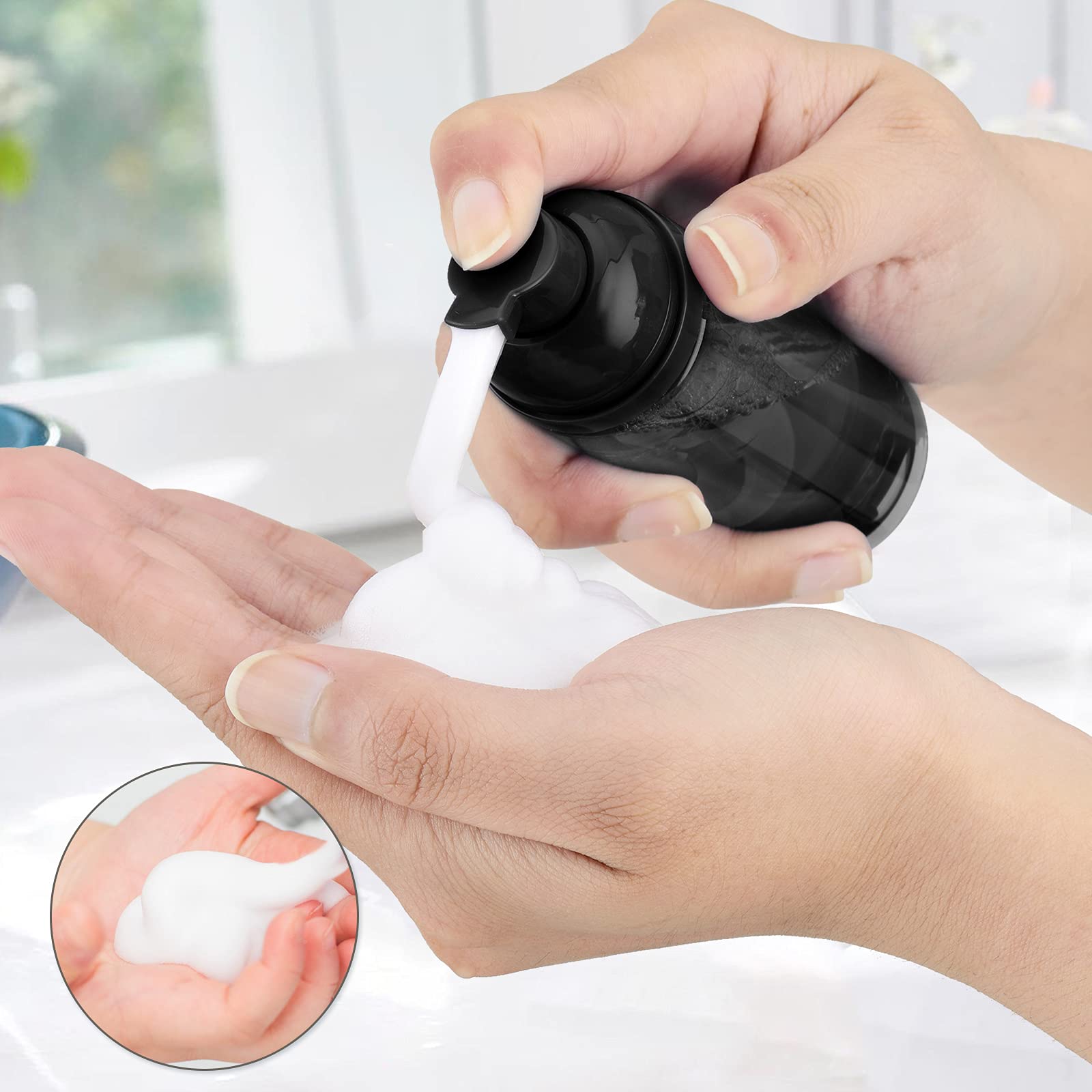 Owlyee Travel Foam Pump Bottle - 2oz Small Size Foaming Hand Soap Dispenser - Mini Portable Mousse Lash Shampoo Kit Container for Hair - Empty Leak Proof Plastic Black Foamer 10Pack