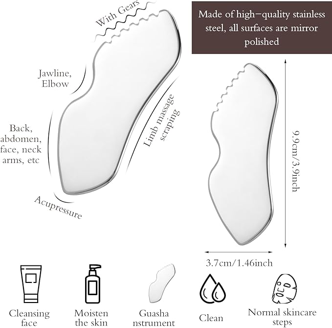 TANGZHIFEIYUE Guasha Tool for Face, Stainless Steel Metal Gua Sha Facial Tools for Body Lymphatic Drainage Massager Sculpting Skin Care (Bag 1, Count, 1)