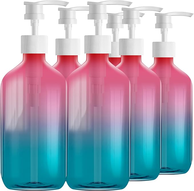 Empty Plastic Bottles with Pump Dispenser, 500ml Gradient Bottle, 6 Pack