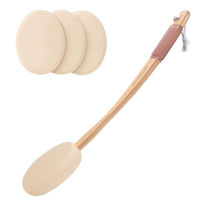 AmazerBath Lotion Applicator for Back, Feet, 4 Replaceable Pads with Long Handle, Back Sunscreen Applicator for Elderly, Women, Apply Cream Medicine Skin Cream Moisturizer Sunscreen Tanner, Blue