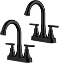 FORIOUS Matte Black Bathroom Faucets, 4 Inch Centerset Bathroom Sink Faucet 2 or 3 Hole with Pop up Drain and cUPC Hose, Two Handles Control, 360° spout for Restroom,Vanity, RV, 2 Pack