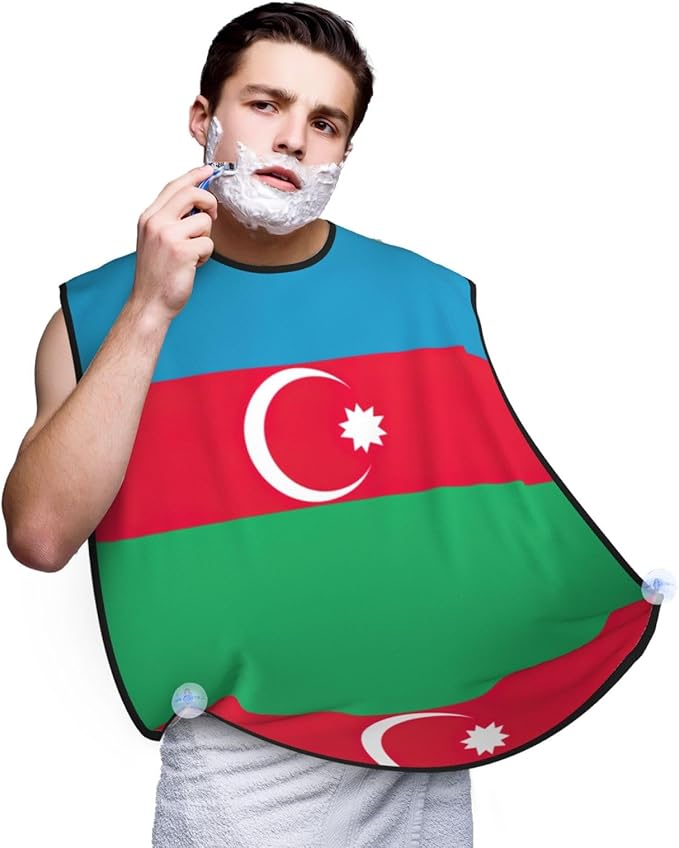 NOUZU Flag Of Azerbaijan Print Beard Bib Apron For Men, Beard Hair Catcher For Men Shaving Trimming,Beard Cape Cloth