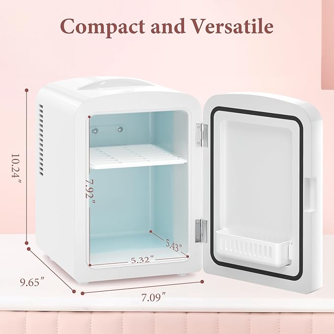 Xbeauty Mini Fridge, 4L Portable Small Refrigerator for Skincare, Cosmetics, Food & Drinks, Compact Refrigerator for Bedroom, Dorm, Car, Office, White