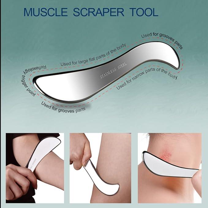 BYYDDIY 3 in 1 304Stainless Steel Muscle Scraper Tools Set,Scraping Massage Tools for Physical Therapy,Derma Edge Massage Tool & GuaSha Massage Scraper Tool,IASTM Tools,Guasha Tool for Body