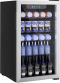 Erivess Beverage Refrigerator and Cooler, 110 Can/3.1 Cu Ft Mini Fridge with Glass Door, Adjustable Shelves for Soda,Bee,Wine, Free Standing Small Refrigerator, Digital Display, for Home, Bar, Office