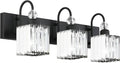 Ralbay Modern Crystal Black Vanity Light 3 Light Bathroom Light Fixtures Over Mirror Matte Black Crystal Bathroom Wall Lighting