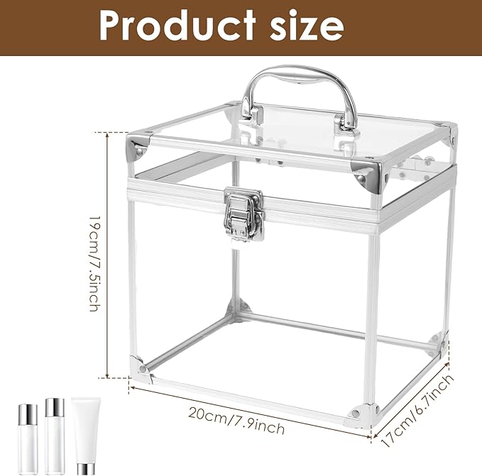 Fizocosisto Makeup Box,Clear Cosmetic Case with Latches and Handle Large Capacity Toiletry Organizer Box Travel Makeup Tools for Vanity Bathroom Counter Dresser(silver)
