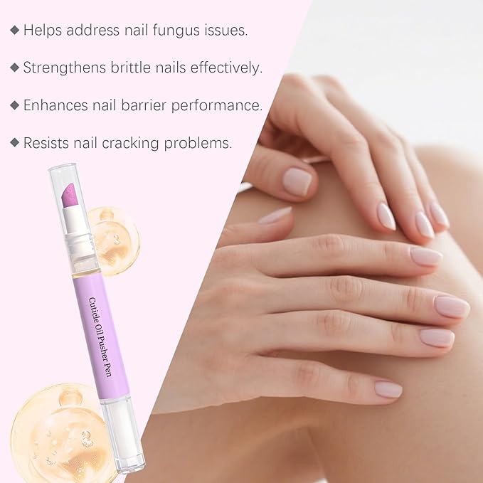 Ceramic Cuticle Pusher & Nail Oil Pen, 2-in-1 Nail Care Tool, Gentle Hangnail Remover for Dry or Damaged Nails, Portable Pen with Stainless Steel Cuticle & Nail Cleaner