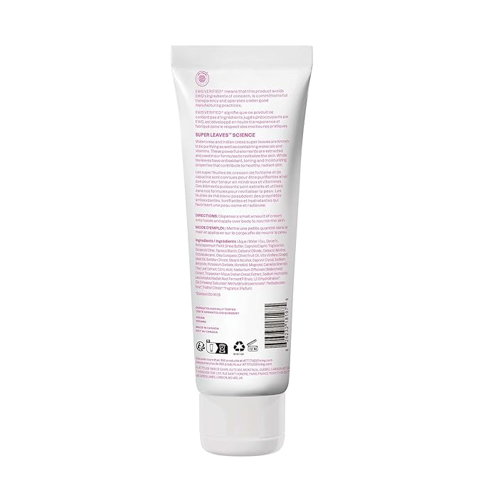 ATTITUDE Body Cream, EWG Verified Moisturizer, Vegan Moisturizing Products For Dry Skin, Dermatologically Tested, White Tea Leaves, 8 Fl Oz