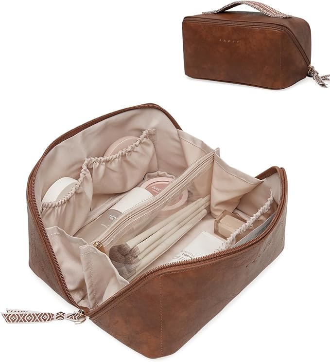 EACHY Travel Makeup Bag for Women, Personalized Initial J Cosmetic Bag