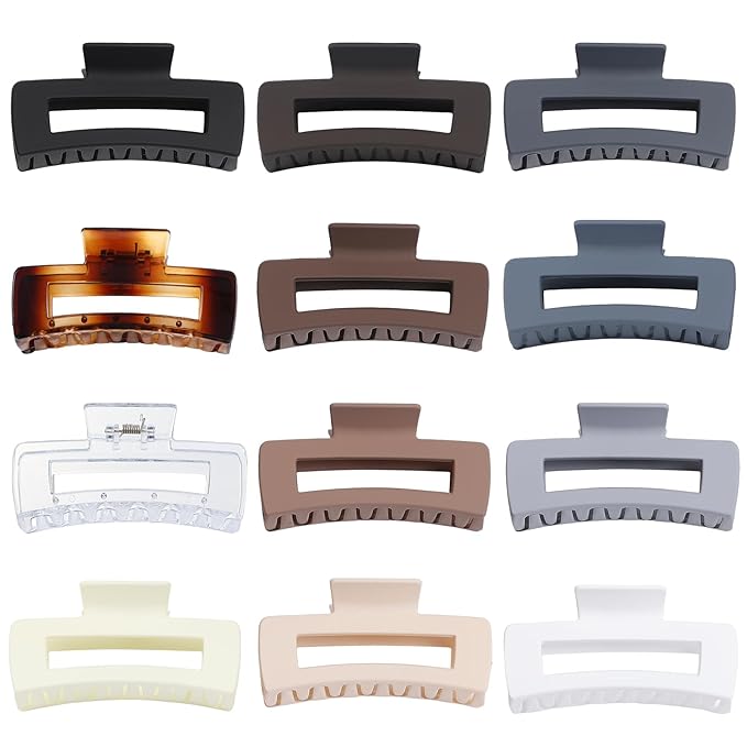 Sisiaipu Large Square Jumbo Hair Clips - 4.1 Inch Big Jaw Clips for Thick Hair, 12 Pcs Bulk Accessories for Women and Girls - Neutral