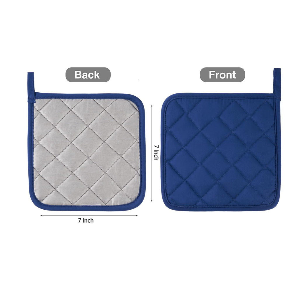 Kitchen Pot Holders Set Heat Resistant Pure Cotton Potholders Kit Trivets Large Coasters Hot Pads Terry Pot Holders for Everyday Cooking and Baking by 7 x 7 Inch Set of 6 Blue