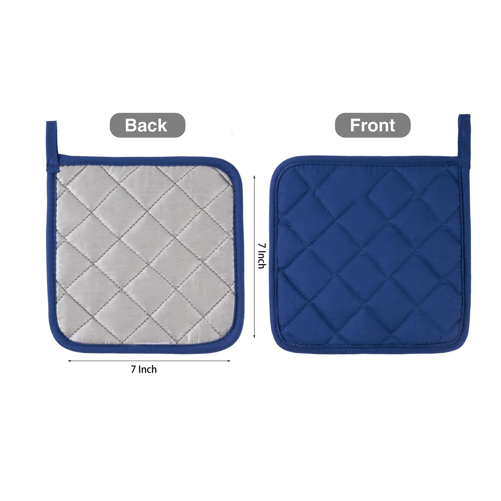 Kitchen Pot Holders Set Heat Resistant Pure Cotton Potholders Kit Trivets Large Coasters Hot Pads Terry Pot Holders for Everyday Cooking and Baking by 7 x 7 Inch Set of 6 Blue