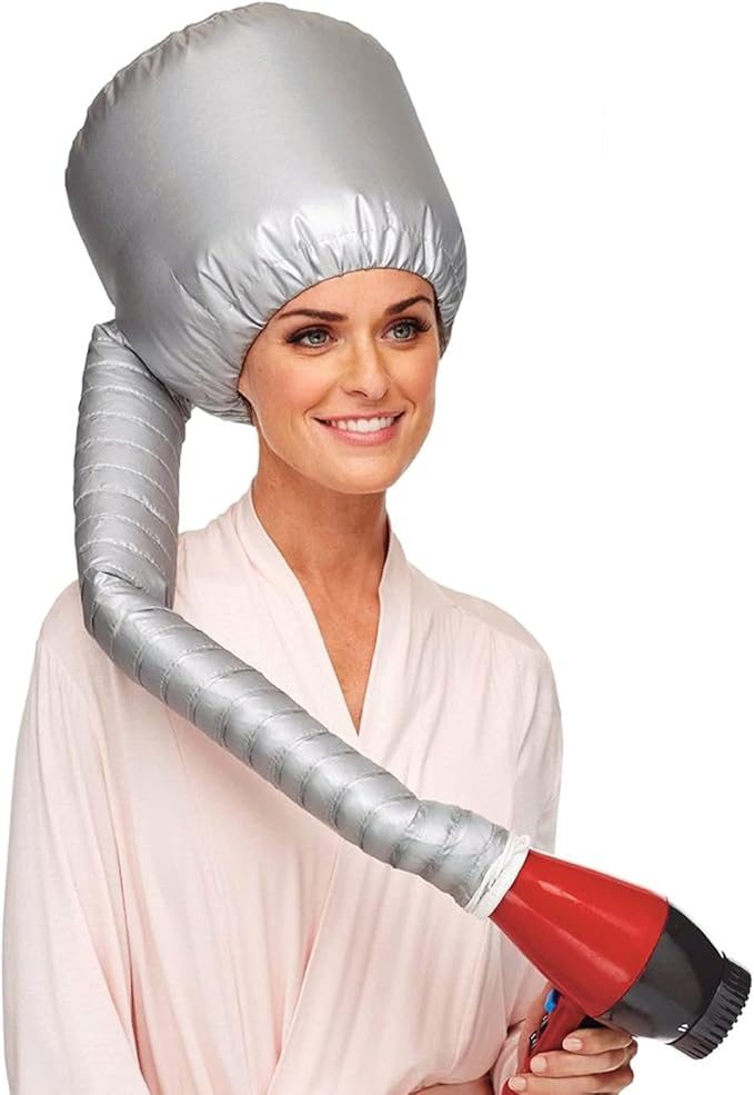 Safety Portable Hair Dryer Bonnet Attachment for Hair Styling, Adjustable Chin Strap and Side Fitting Drawstring Hood Dryers for Hair Home
