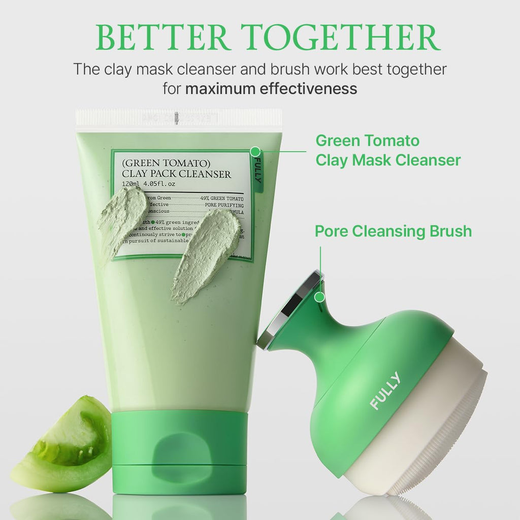 FULLY Pore Cleansing Silicone Brush, Effective Pore Cleaner, Over 2000 Fine Bristle, Unclog Pores, Blackhead Brush, Sebum Remover Tool, Gentle Exfoliator, Pairs with Green Tomato Clay Mask Cleanser