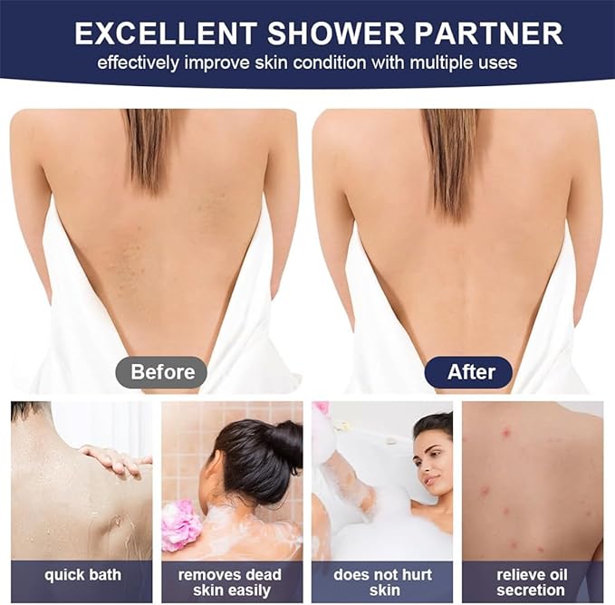 Exfoliating Back Scrubber for Shower, 34 Inches Back Scrubber with Handles, Double Sided Body Exfoliator Bath Tool, Exfoliating Washcloth to Scrub Your Body Deeply for Men & Women (Gray)