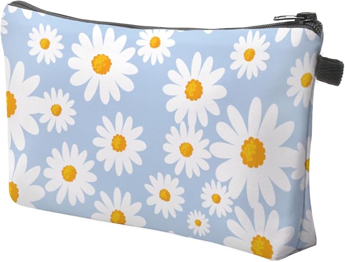 Aiphamy Cute Travel Makeup Bag Cosmetic Bag Small Pouch Gift for Women (Daisy Pale Blue)
