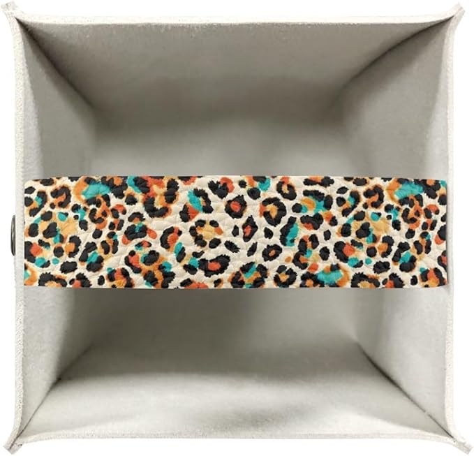 Leopard Print Tissue Box Holder Stylish Leather Square Tissue Box Cover with Top Handle Waterproof Napkin Case Holder Home Office Bathroom Decor