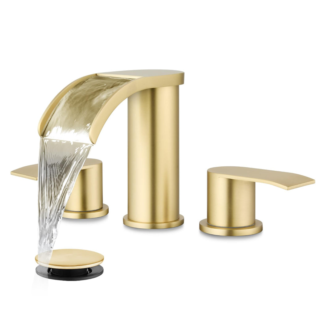 gotonovo Waterfall Bathroom Faucet 3 Hole Round Body,Brushed Gold