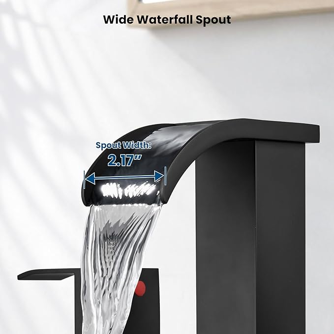 gotonovo Waterfall 8 inch Widespread Bathroom Faucet Set Bathroom Sink Faucet 3 Hole 2 Handle Vanity Lavatory Deck Mount with Pop Up Drain and Water Supply Lines Square Body Matte Black & Brushed Gold