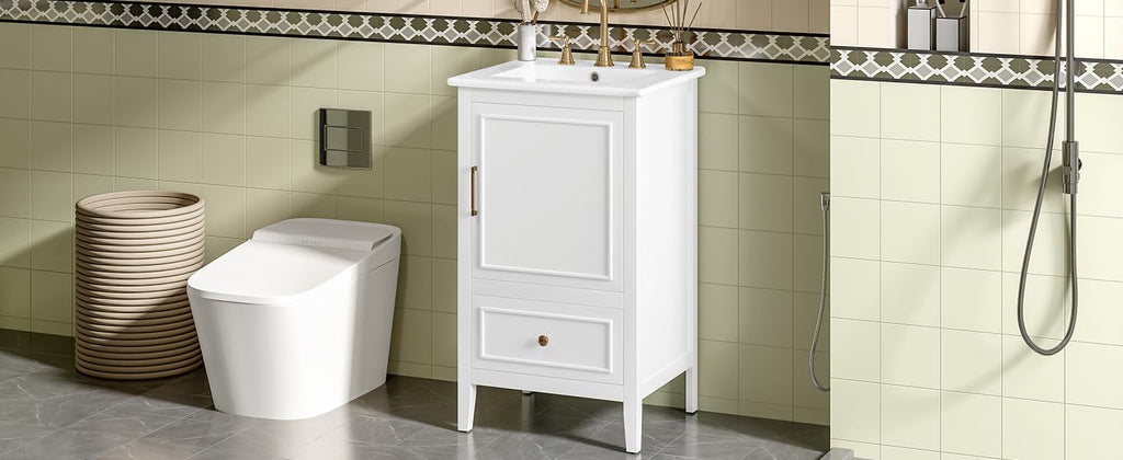 Bellemave 20 Inch Vanity with Sink, Free Standing Bathroom Vanity Cabinet with Soft Closing Door, Storage Rack, Drawer (White)