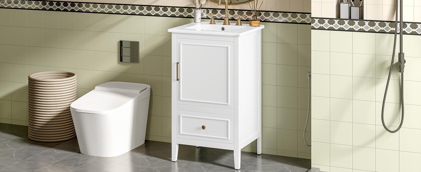 Bellemave 20 Inch Vanity with Sink, Free Standing Bathroom Vanity Cabinet with Soft Closing Door, Storage Rack, Drawer (White)