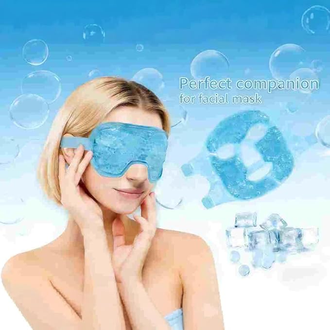 Cold Face Eye Mask Ice Pack Reduce Facial Puff, Dark Circles, Gel Beads Hot Heat Cold Compress Pack, Face SPA for Woman Sleeping, Pressure, Headaches (Blue(1*face Mask+1* Eye Mask))