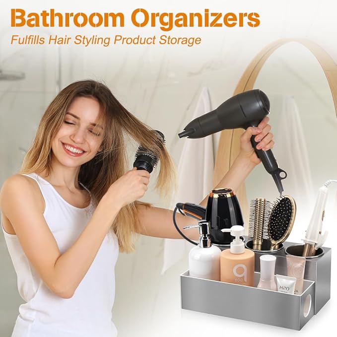 GFWARE Hot Hair Styling Tool Organizer with 3 Stainless Steel Cups, Silver