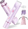 Bikini Trimmer for Women, 2 in 1 Dual-Head Electric Shaver for Women Pubic Hair, Waterproof Wet/Dry Use Body Hair Trimmer and Face Razors, Rechargeable Hair Removal for Bikini Legs Face Underarm Arm