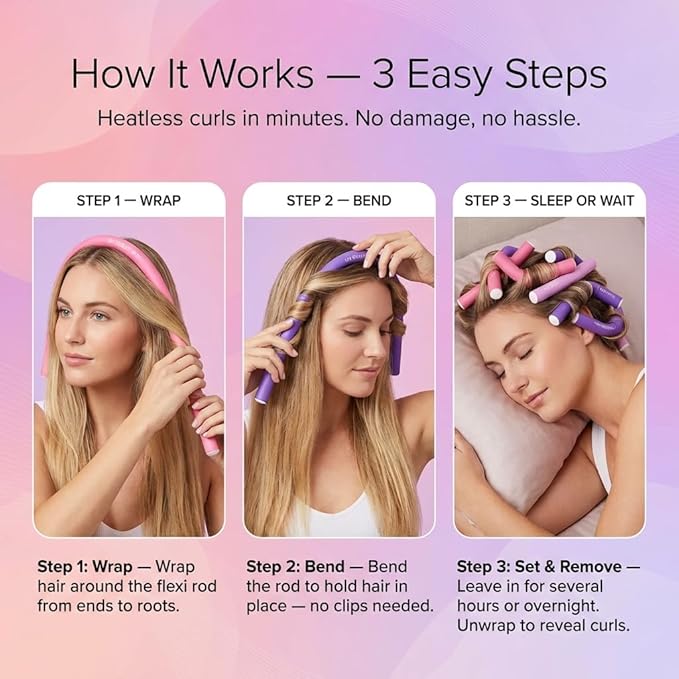 My Beauty Spot Flexi Rods Foam Hair Rollers -1/2" 5/8" 3/4" 1" Diameter- Professional Salon Quality 18 Pcs Rubber Hair Rollers for Long, Medium, and Short Hair, Hair Curlers to Sleep in for Women